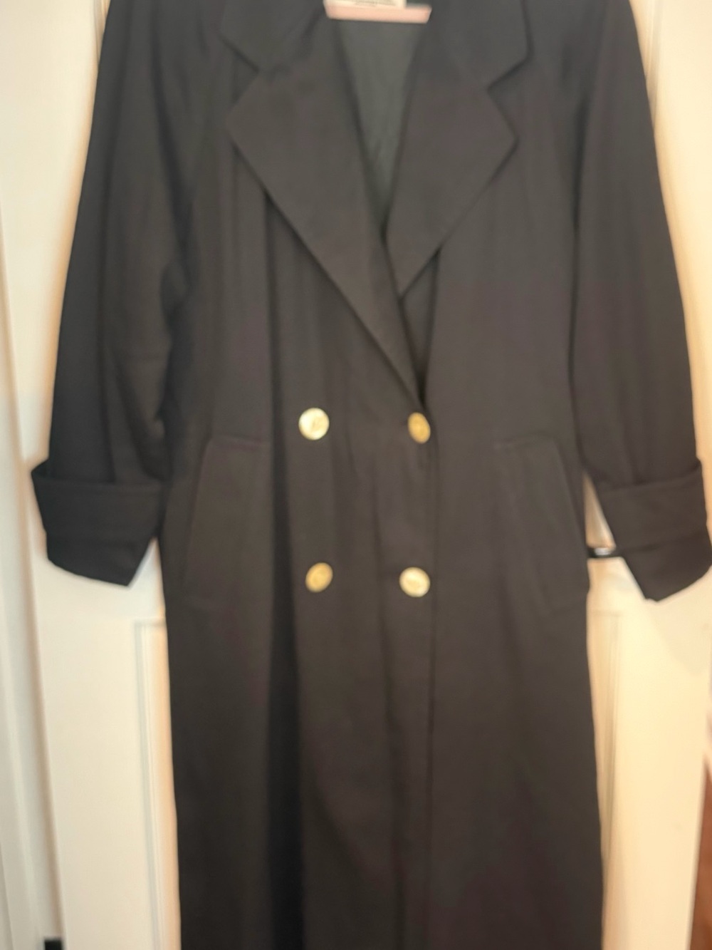 London Fog Black Double-Breasted Trench Coat Size 8 Women’s Rain Jacket NO BELT